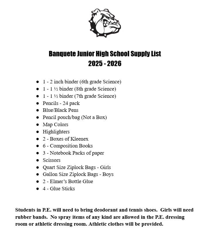 JUNIOR HIGH SCHOOL SUPPLY LIST
